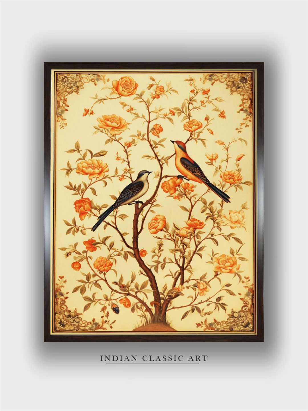 

INDIAN CLASSIC ART Beige & Orange Floral and Botanical Wood Painted Wall Art