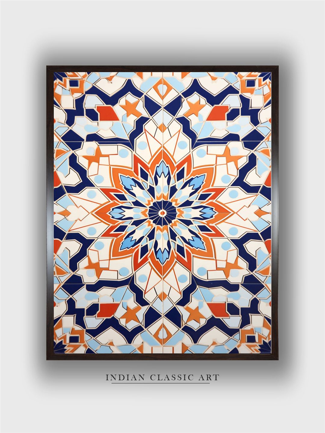 

INDIAN CLASSIC ART Navy Blue & Orange Wooden Indian Folk Wall Art