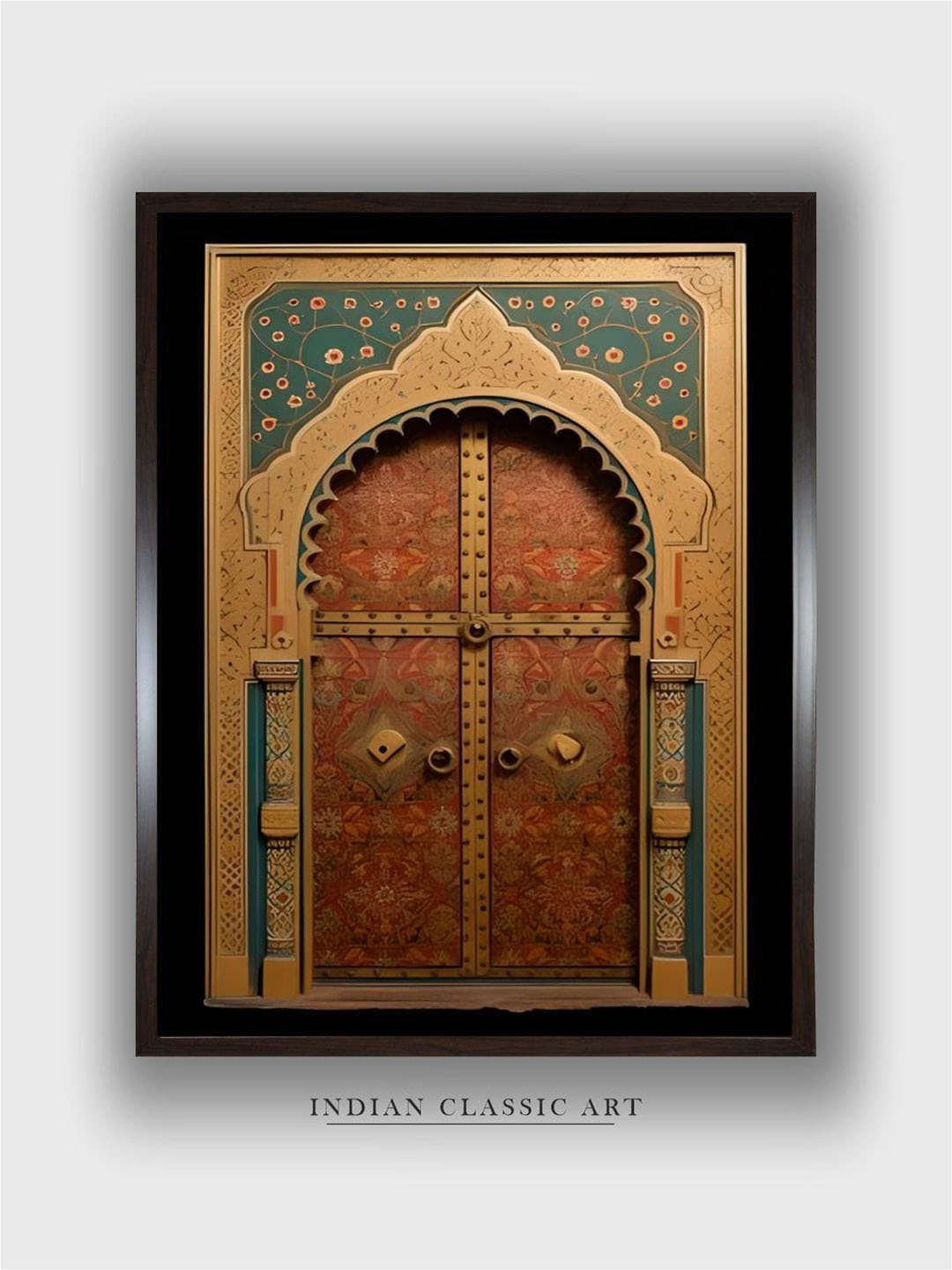 

INDIAN CLASSIC ART Brown & Green Wooden Wall Art Painting