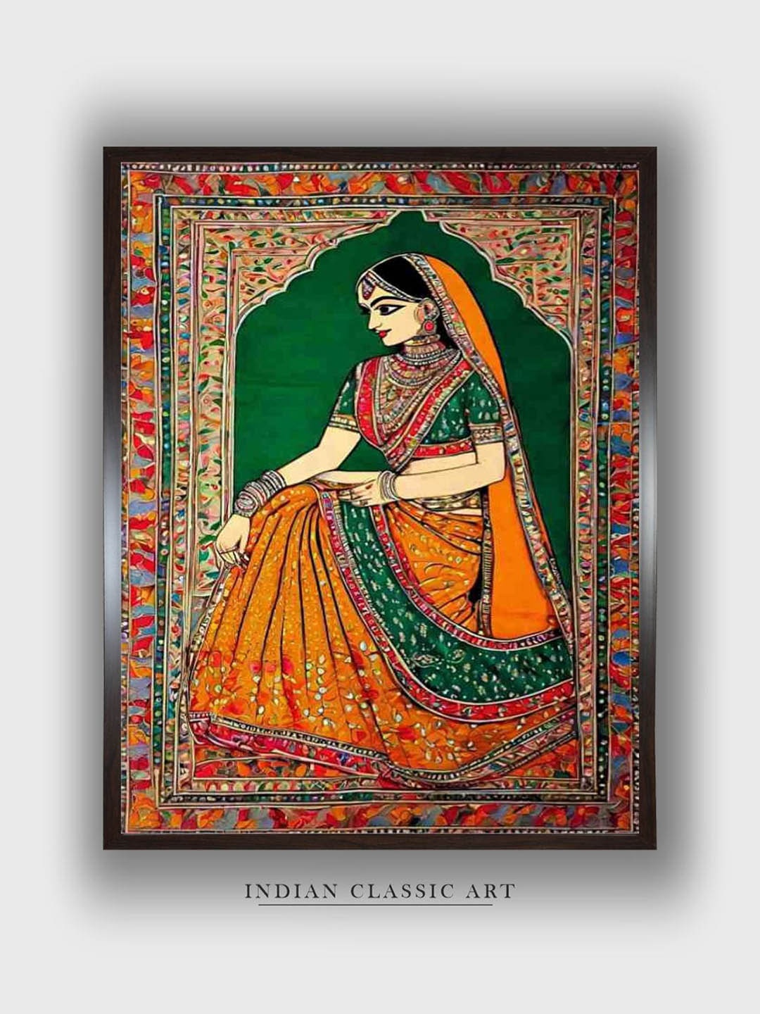 

INDIAN CLASSIC ART Green & Orange Madhubani Wood Paintings Wall Art