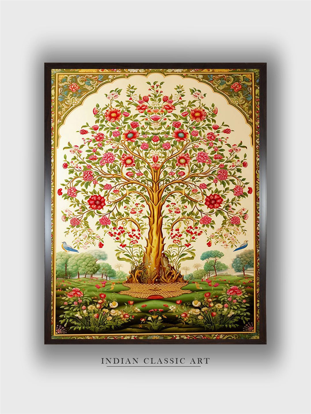 

INDIAN CLASSIC ART Green & Pink Indian Folk Wall Art