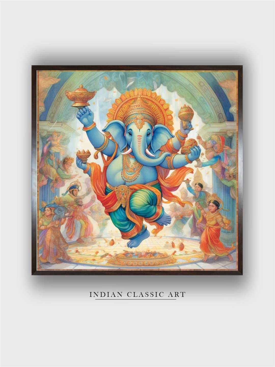 

INDIAN CLASSIC ART Orange & Blue Religious Wood Painting Wall Art