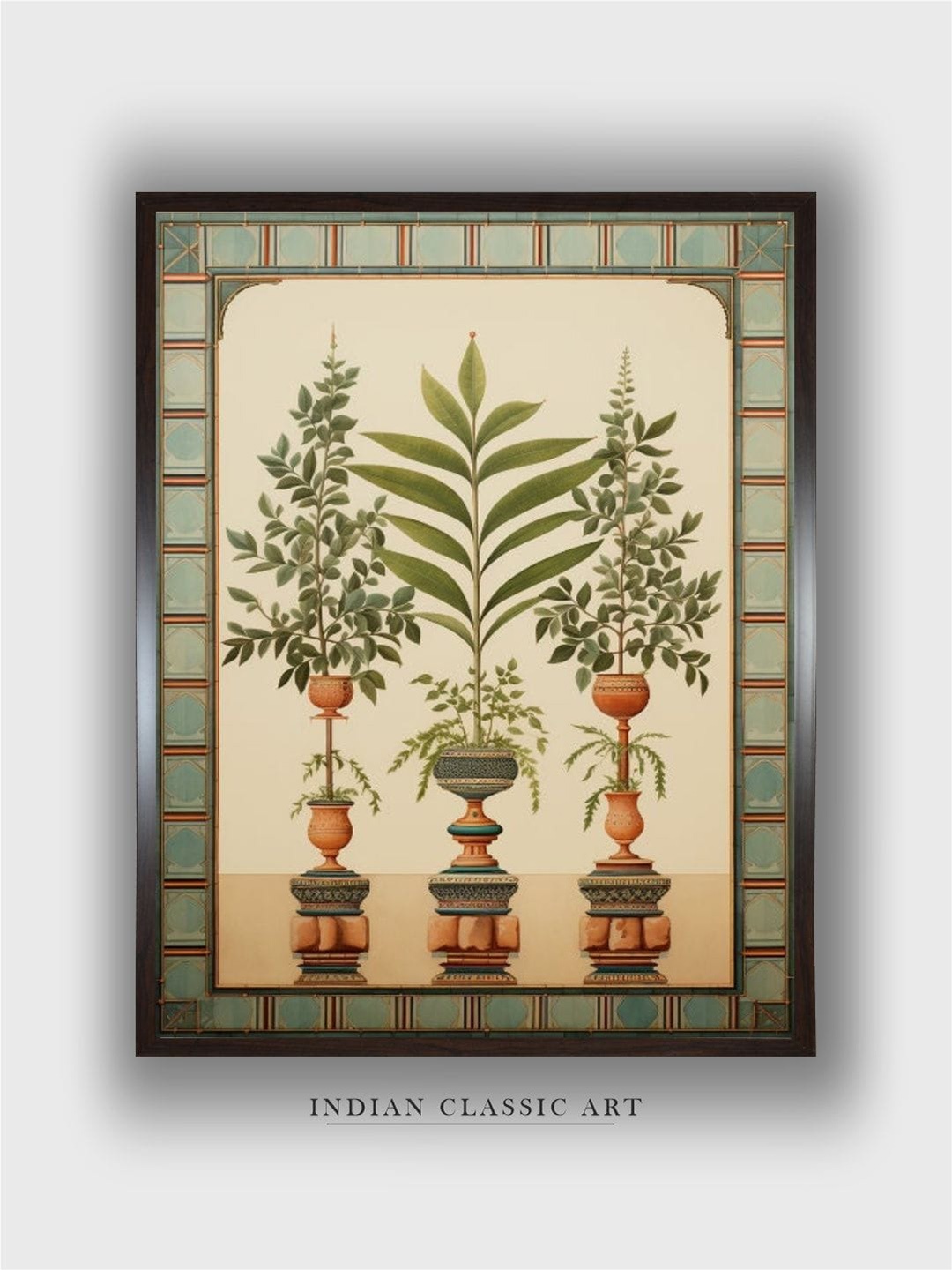 

INDIAN CLASSIC ART Beige & Green Wooden Botanical Painting Wall Art