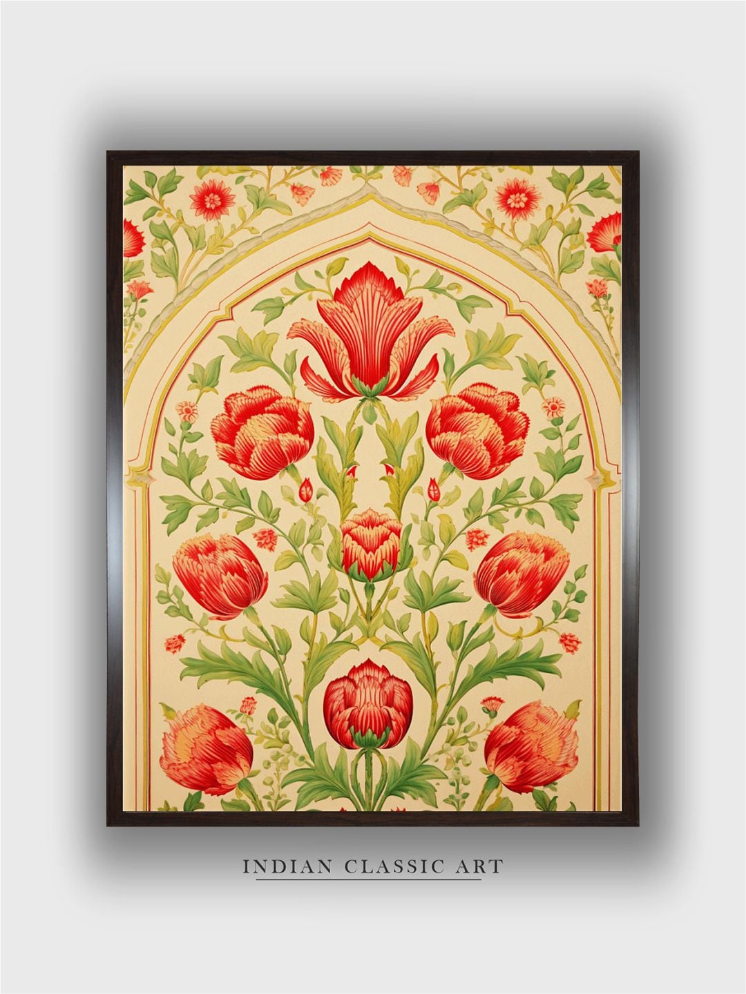 

INDIAN CLASSIC ART Red & Green Pichwai Floral Canvas Painting Wall Art