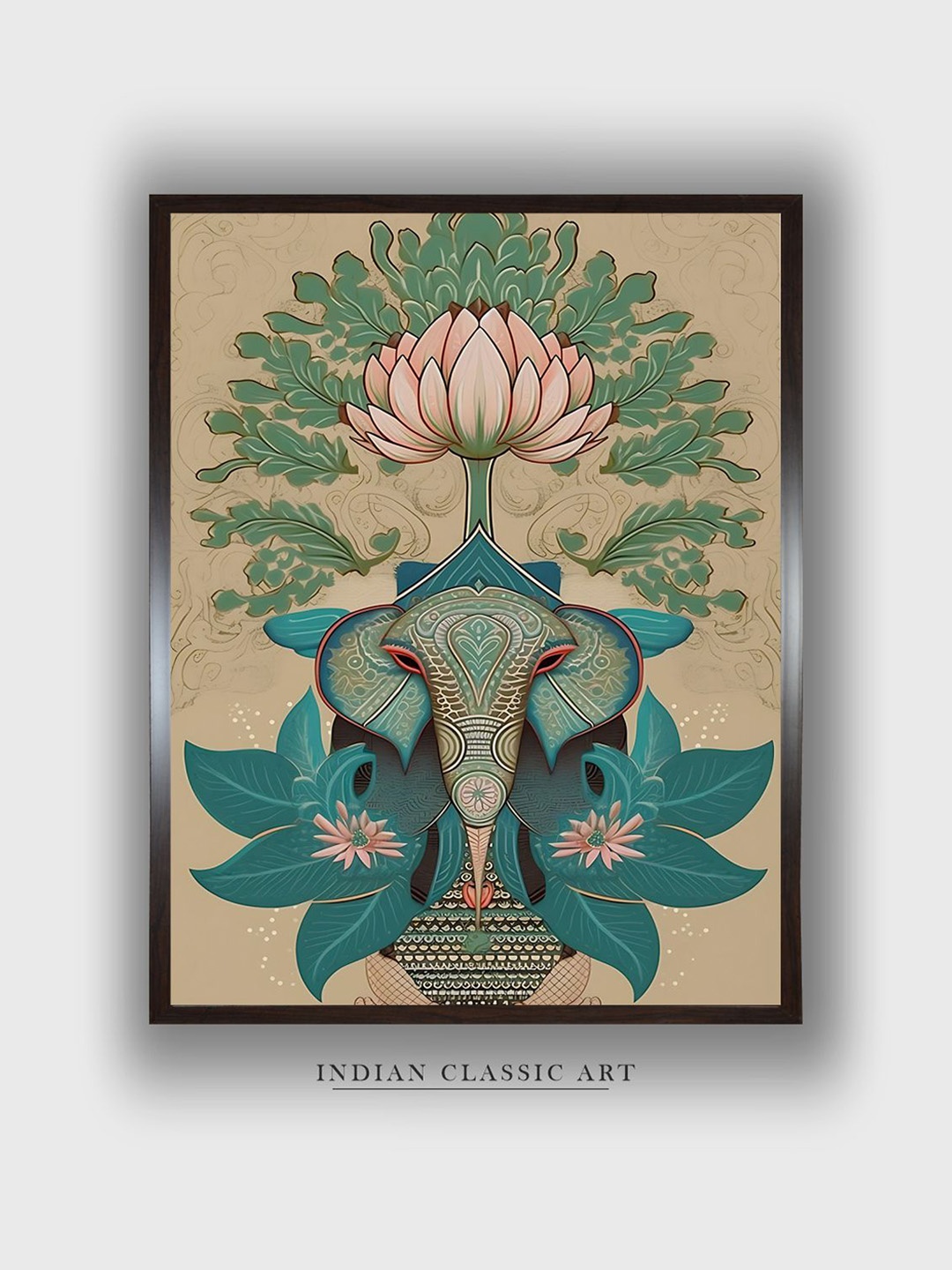 

INDIAN CLASSIC ART Green & Pink Floral Wooden Hanging Wall Art