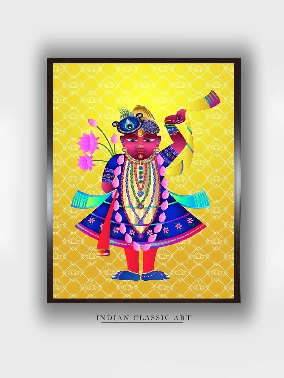 

INDIAN CLASSIC ART Yellow & Blue Wood Paintings Folk Wall Art