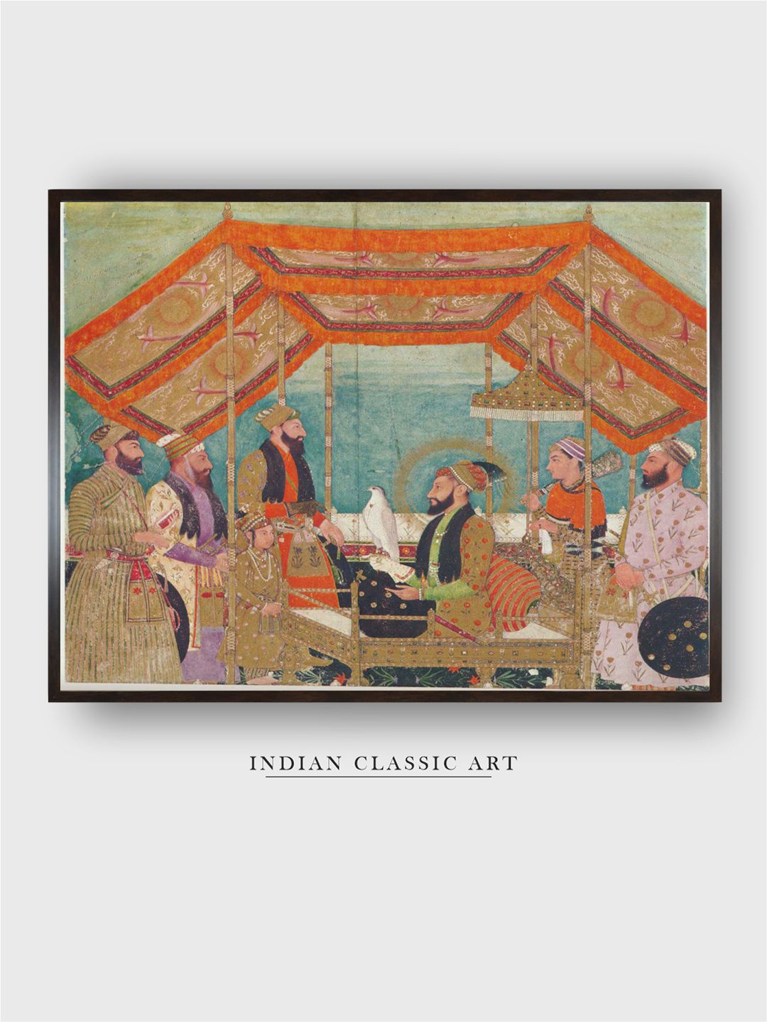 

INDIAN CLASSIC ART Orange Darbar Scene Canvas Wall Art Painting