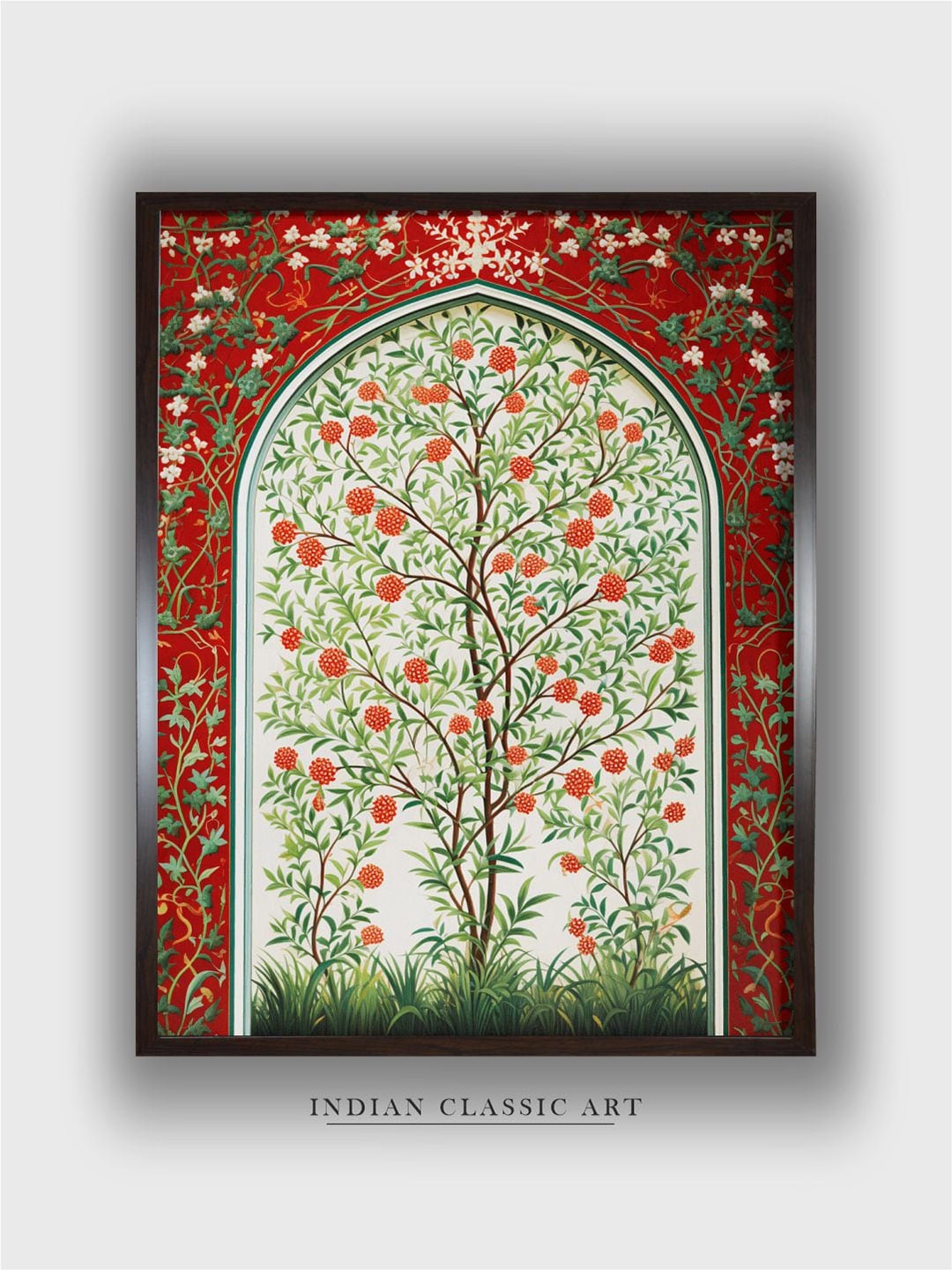 

INDIAN CLASSIC ART Maroon & Green Floral Wooden Indian Royal Painting Wall Art