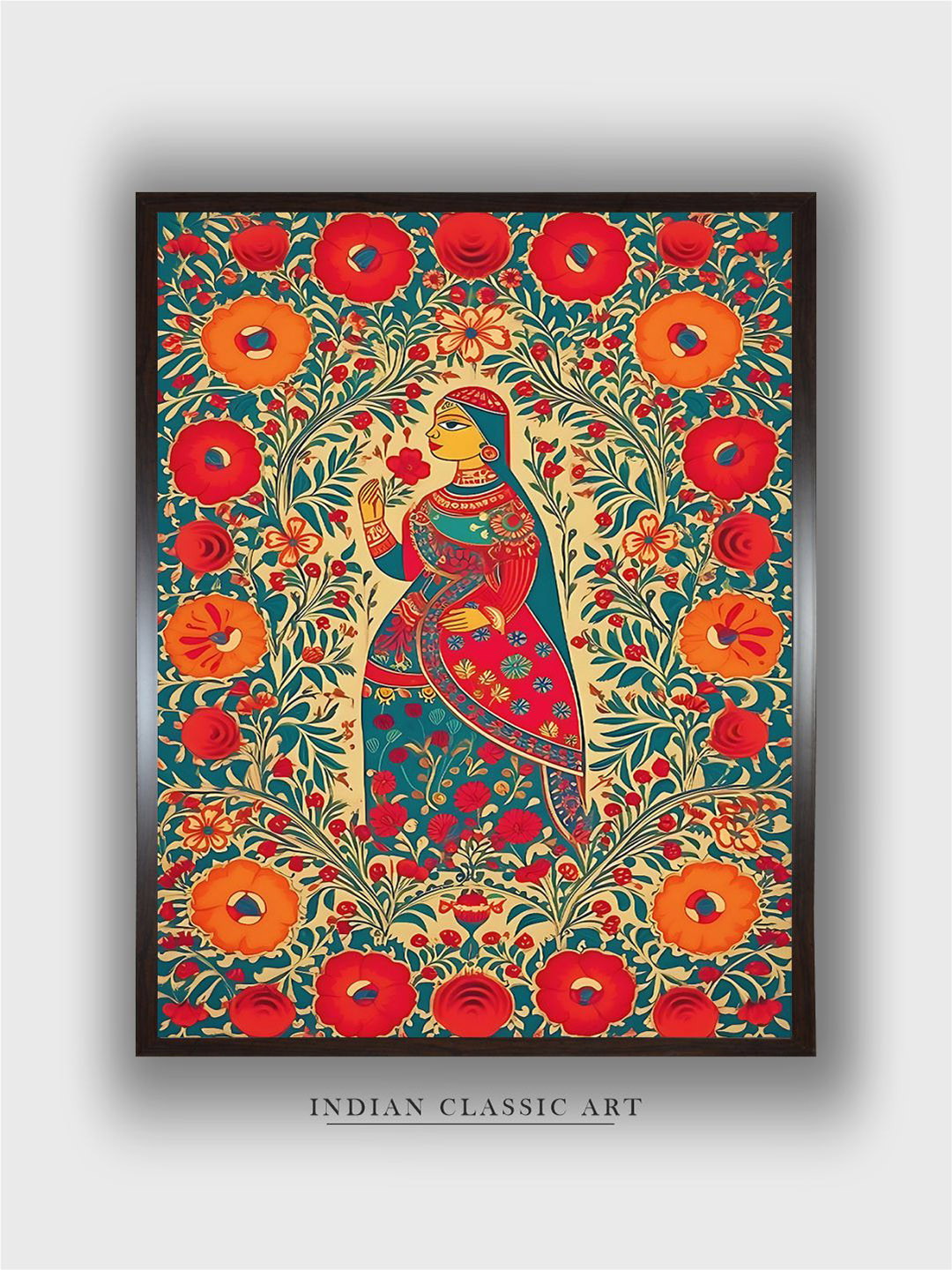 

INDIAN CLASSIC ART Red & Green Canvas Indian Folk Painting Wall Art