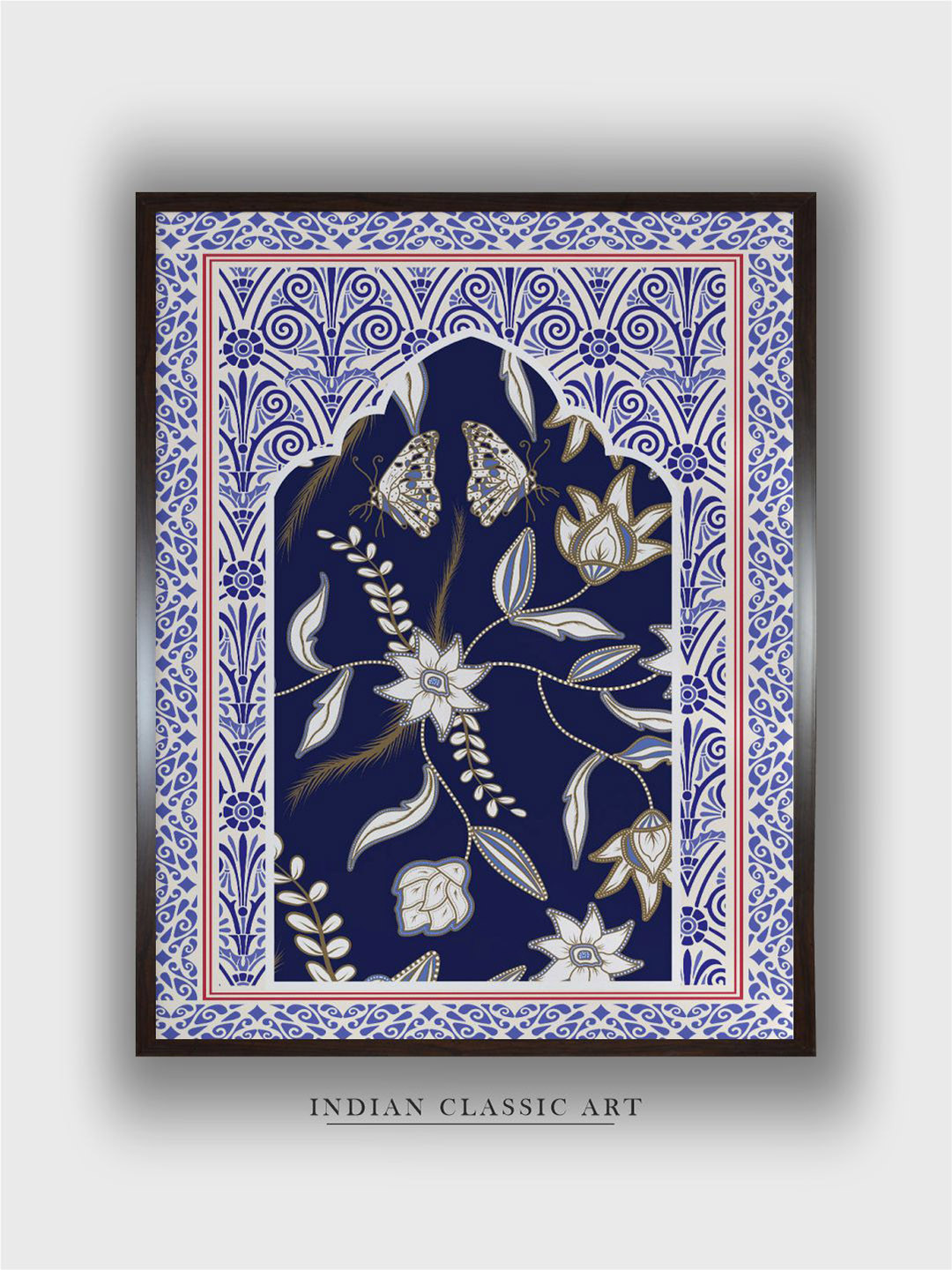 

INDIAN CLASSIC ART Grey & White Indian Folk Art Wall Painting, Blue
