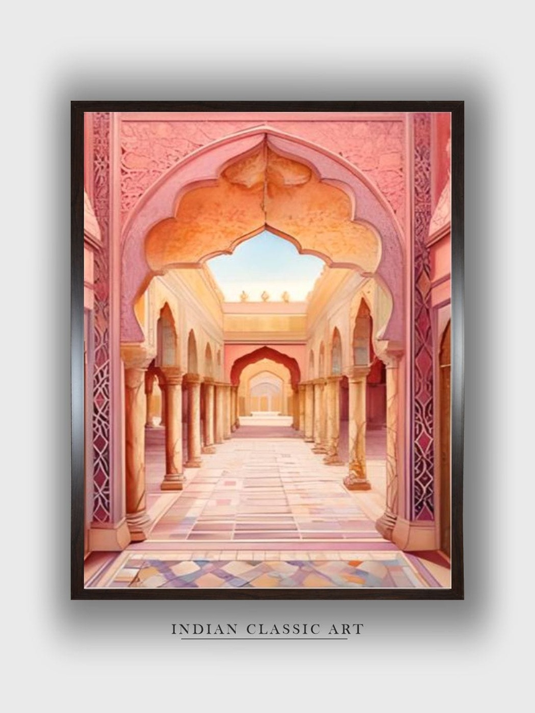 

INDIAN CLASSIC ART Pink Arch Indian Wood Framed Wall Art