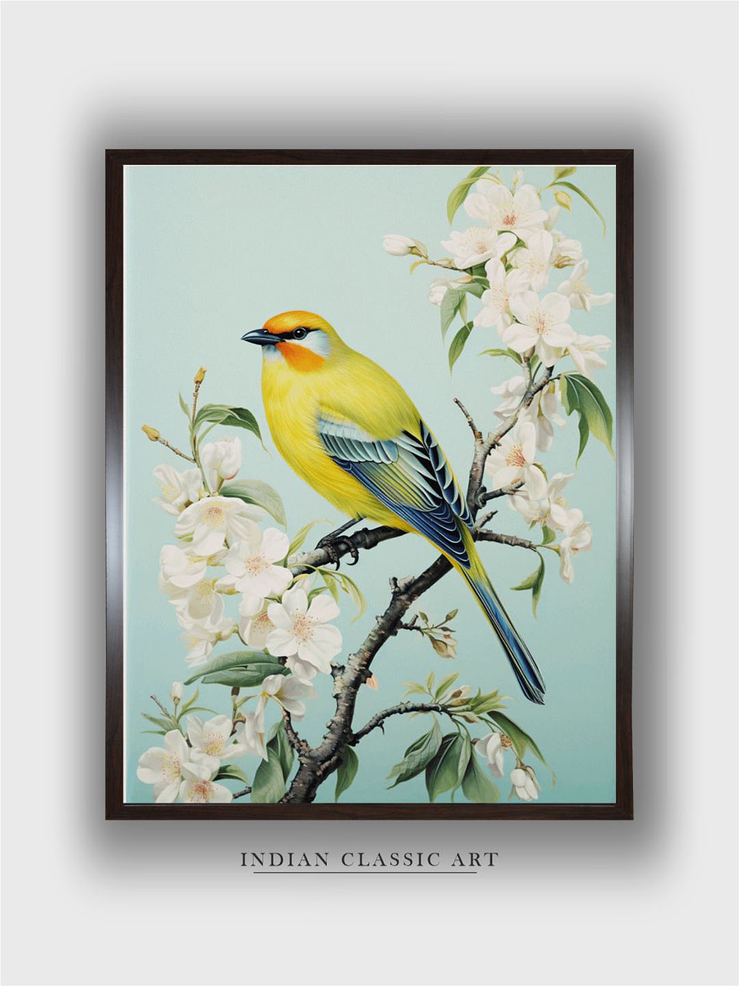 

INDIAN CLASSIC ART Blue & Yellow Small Bird Floral Painting Wall Art