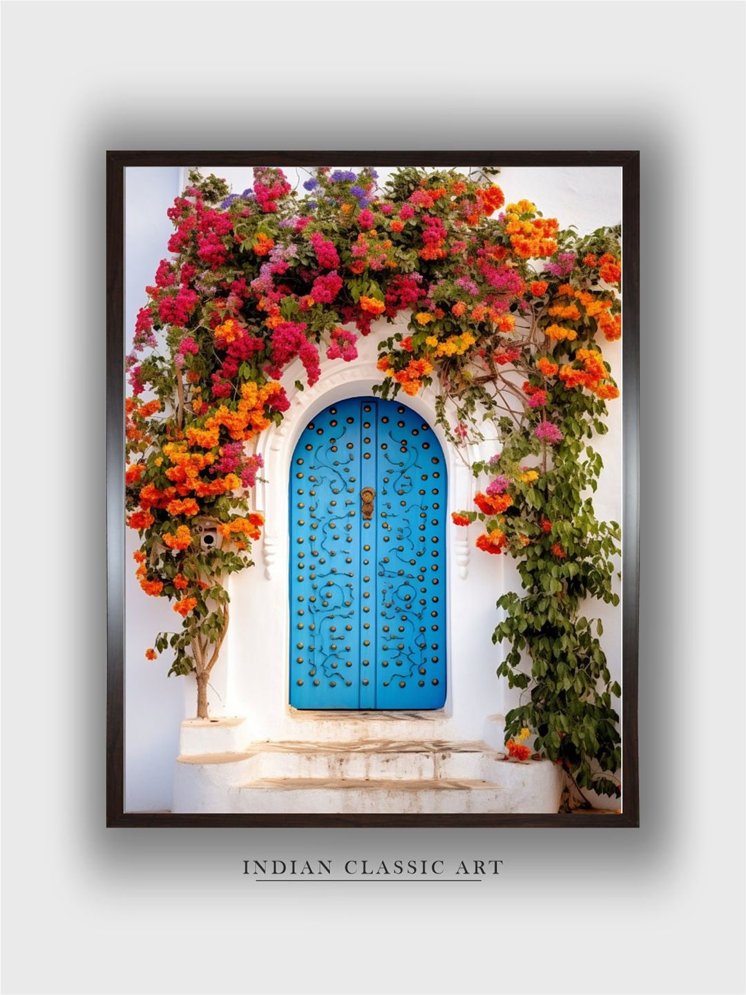 

INDIAN CLASSIC ART Blue Floral Canvas Wall Art