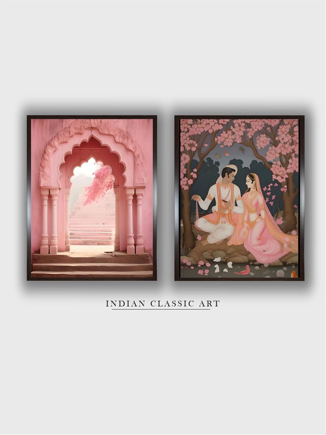 

INDIAN CLASSIC ART 2Pieces Pink & Green Wooden Folk Painting Wall Art