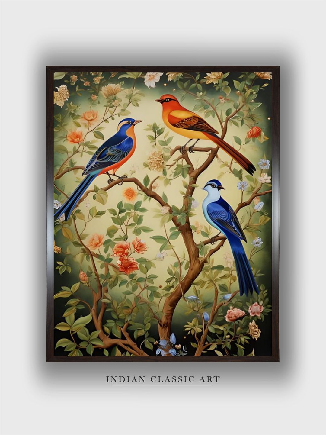 

INDIAN CLASSIC ART Green & Blue Floral and Botanical Wood Painted Wall Art