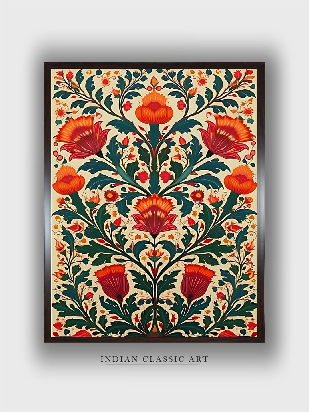 

INDIAN CLASSIC ART Red & Orange Floral Wood Painting Wall Art