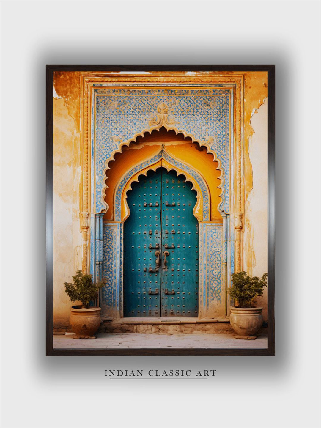 

INDIAN CLASSIC ART Orange & Blue Vintage Door Photograph Wall Art