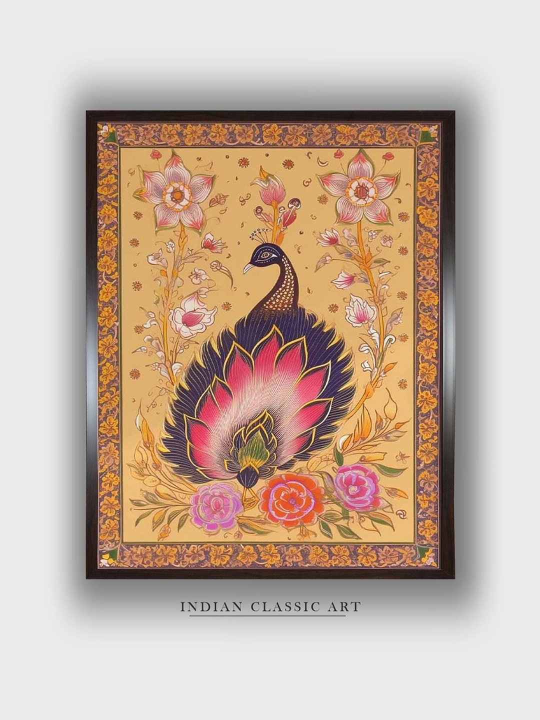 

INDIAN CLASSIC ART Beige & Blue Floral Wood Paintings Wall Art