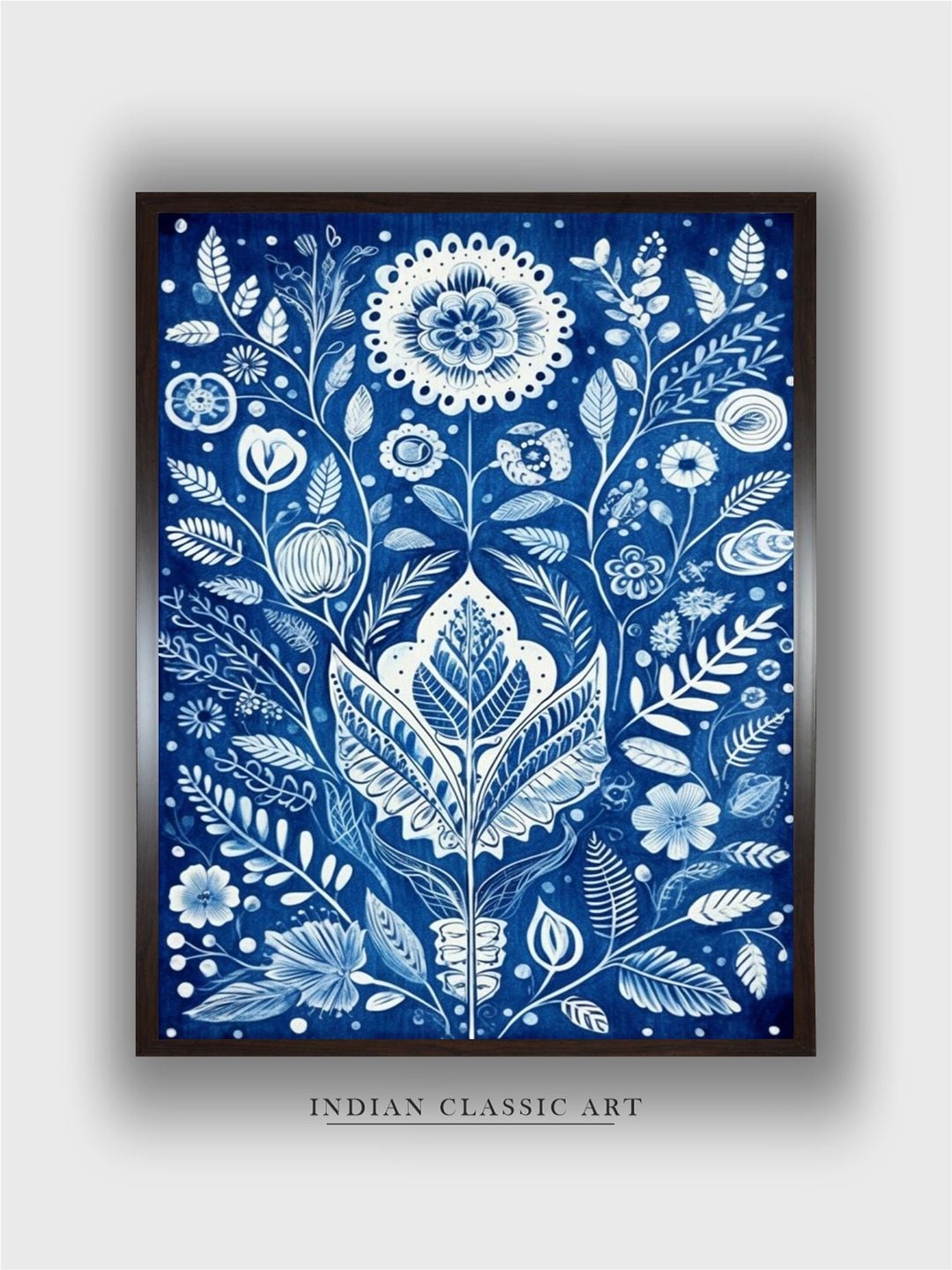 

INDIAN CLASSIC ART Blue & White Indian Floral Painting Wall Art