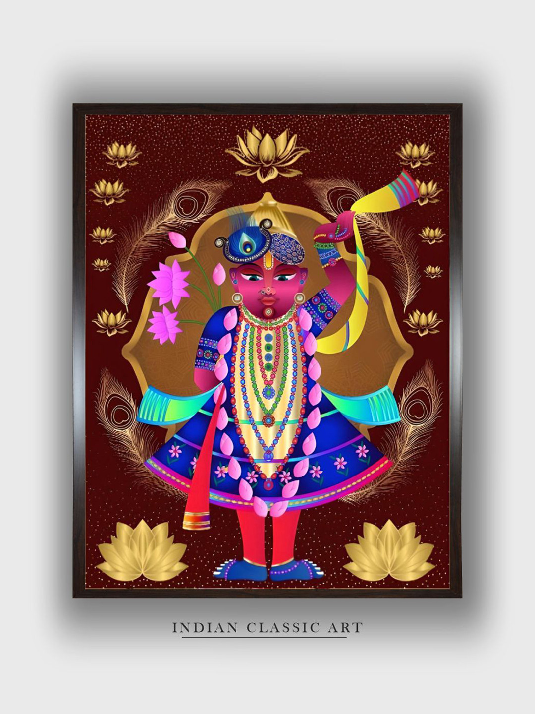 

INDIAN CLASSIC ART Maroon & Blue Wooden Abstract Painting Wall Art