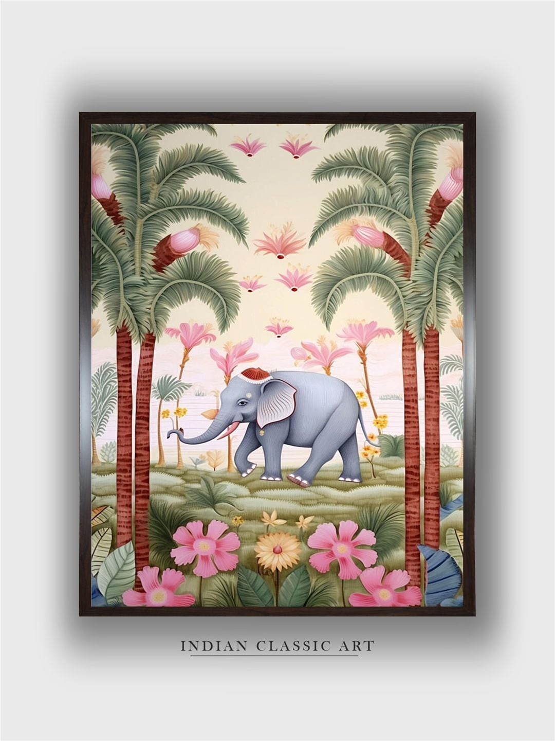 

INDIAN CLASSIC ART Green & Grey Elephant Canvas Painting Wall Art