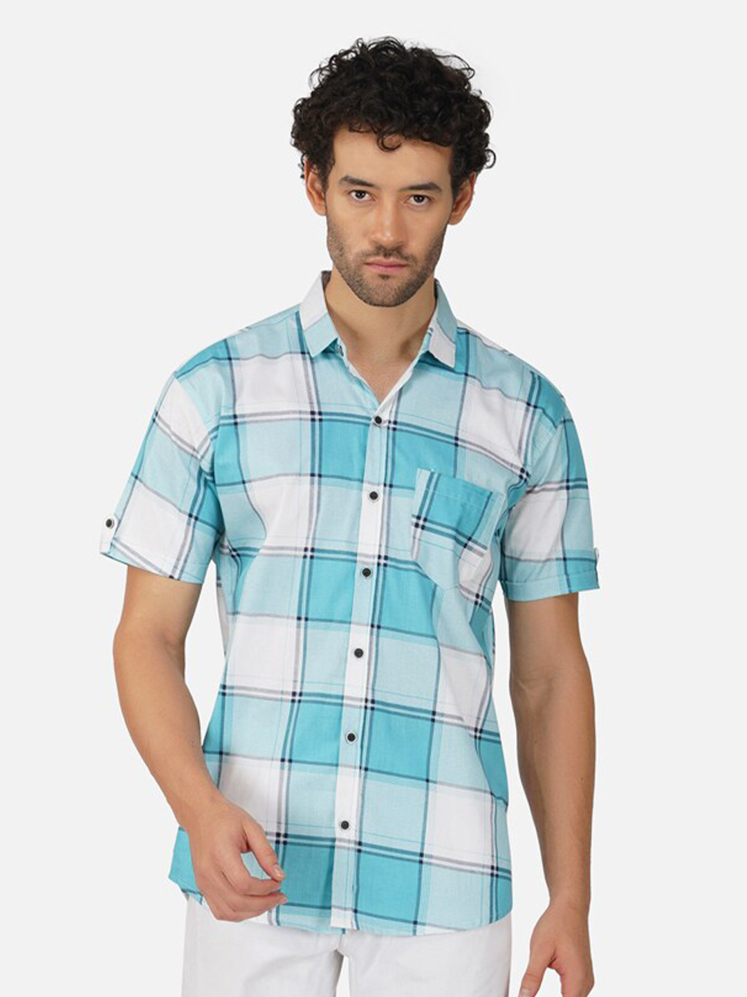 

BASE 41 Slim Fit Windowpane Checked Casual Shirt, Turquoise blue
