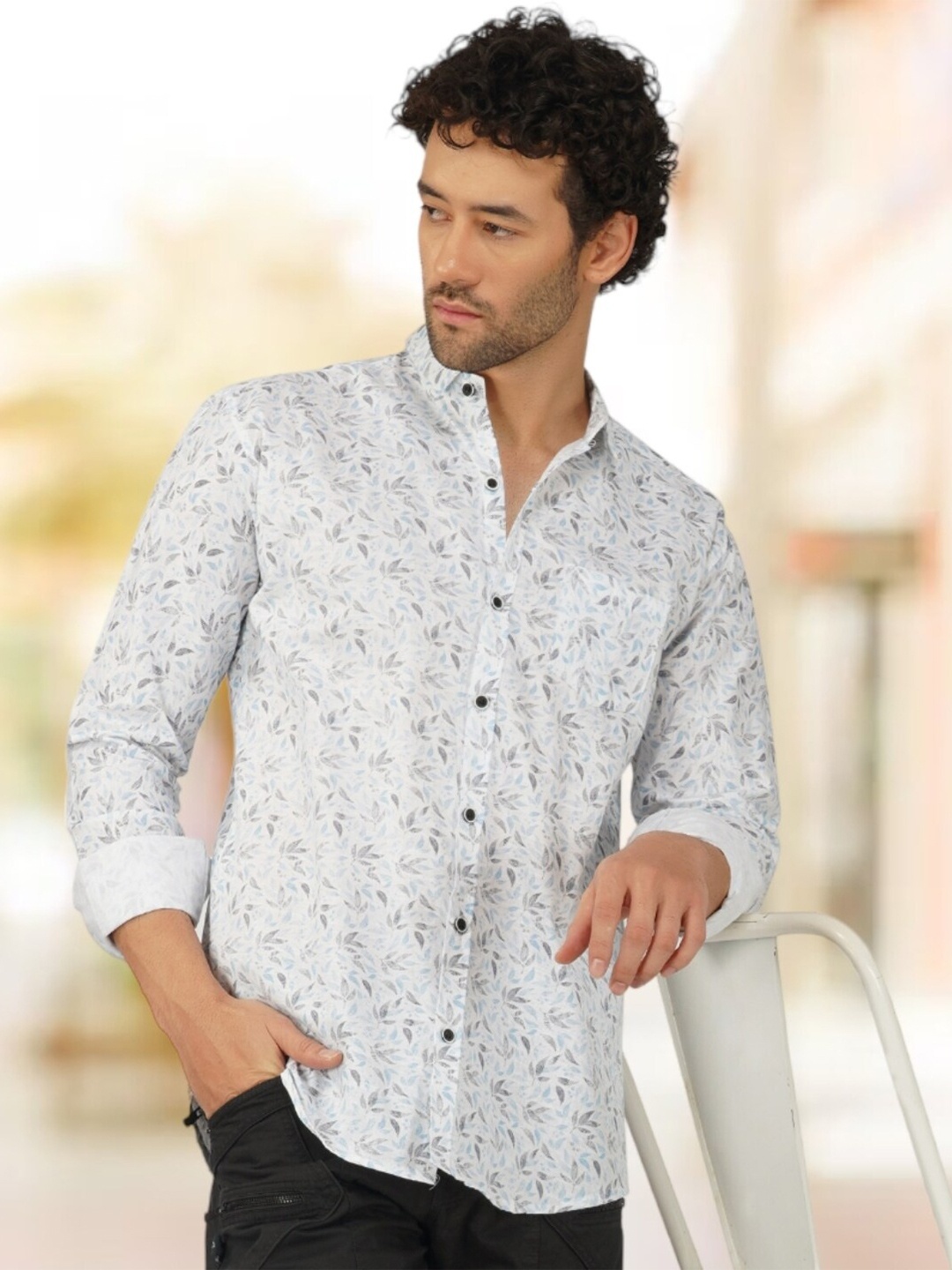 

BASE 41 Slim Fit Floral Printed Cotton Casual Shirt, Blue
