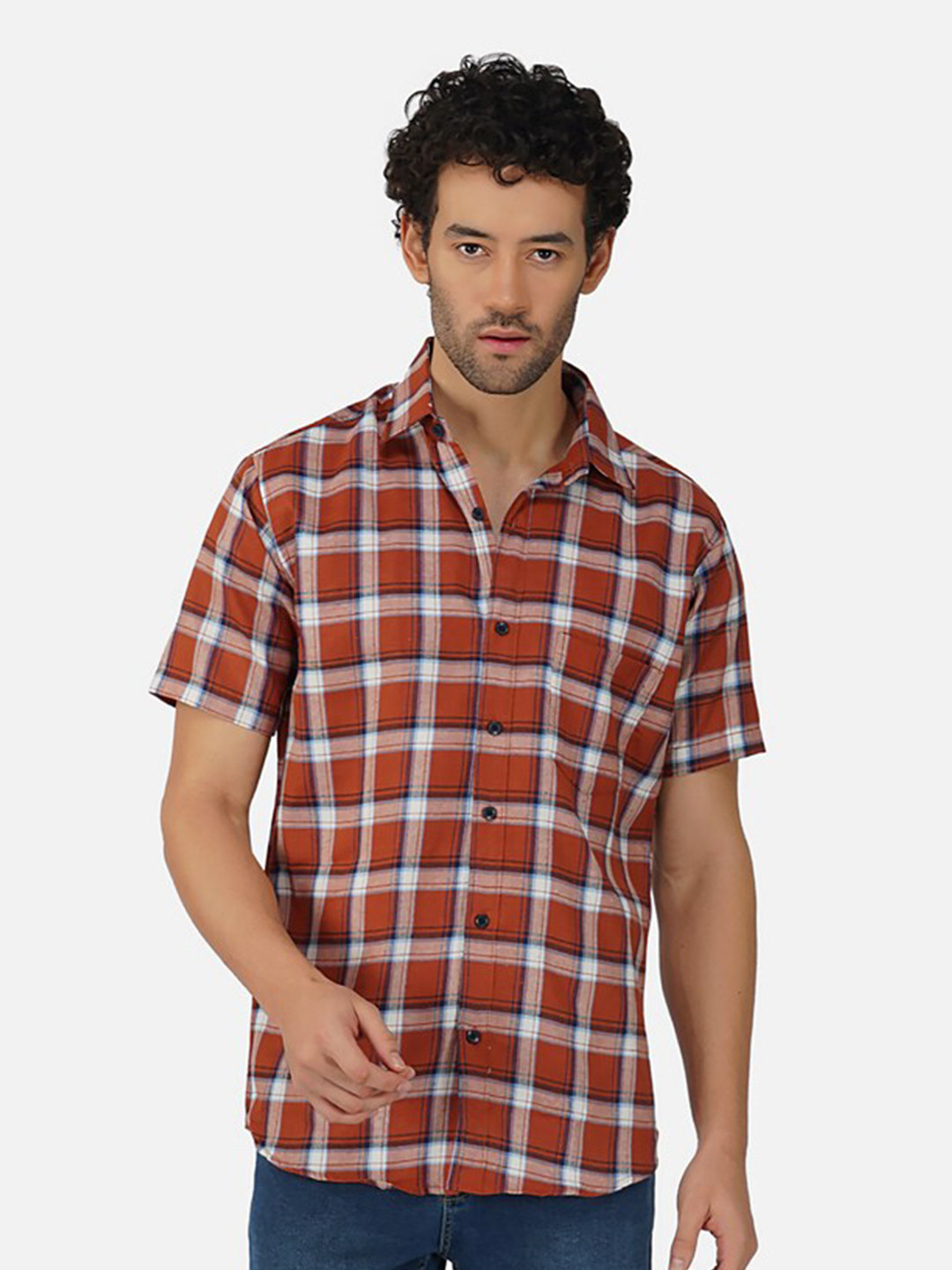 

BASE 41 Checked Slim Fit Casual Shirt, Rust