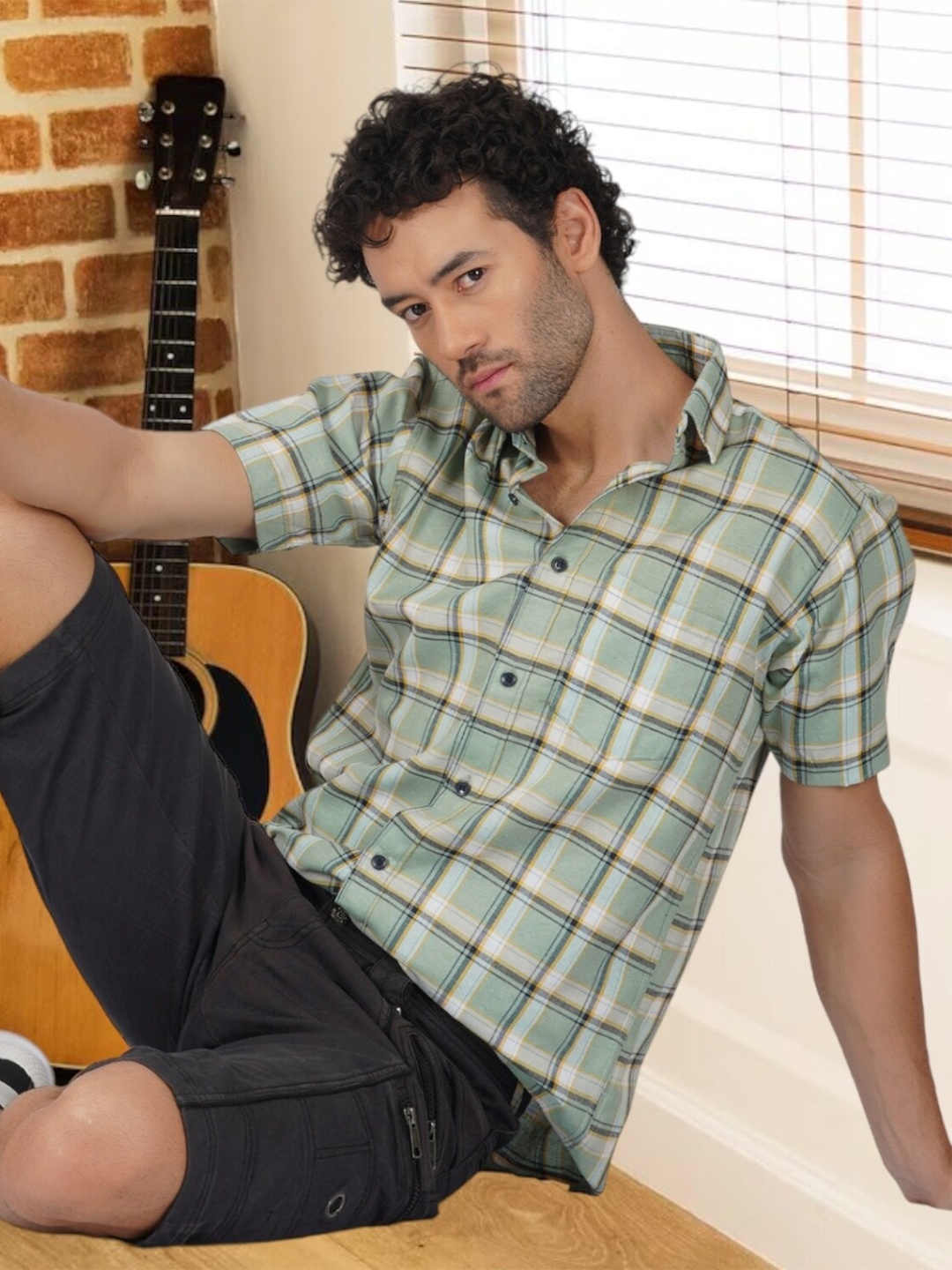 

BASE 41 Slim Fit Checked Casual Shirt, Green