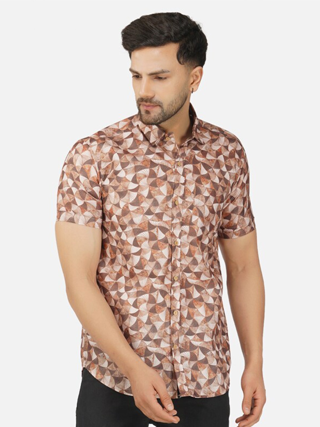 

BASE 41 Slim Fit Geometric Printed Casual Shirt, Brown