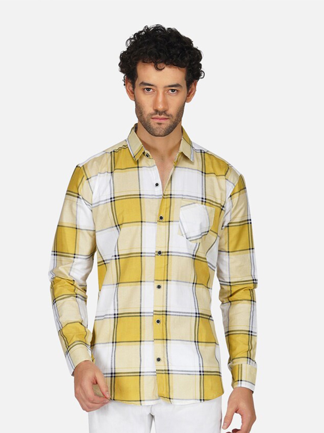 

BASE 41 Tartan Checks Slim Fit Cotton Casual Shirt, Yellow