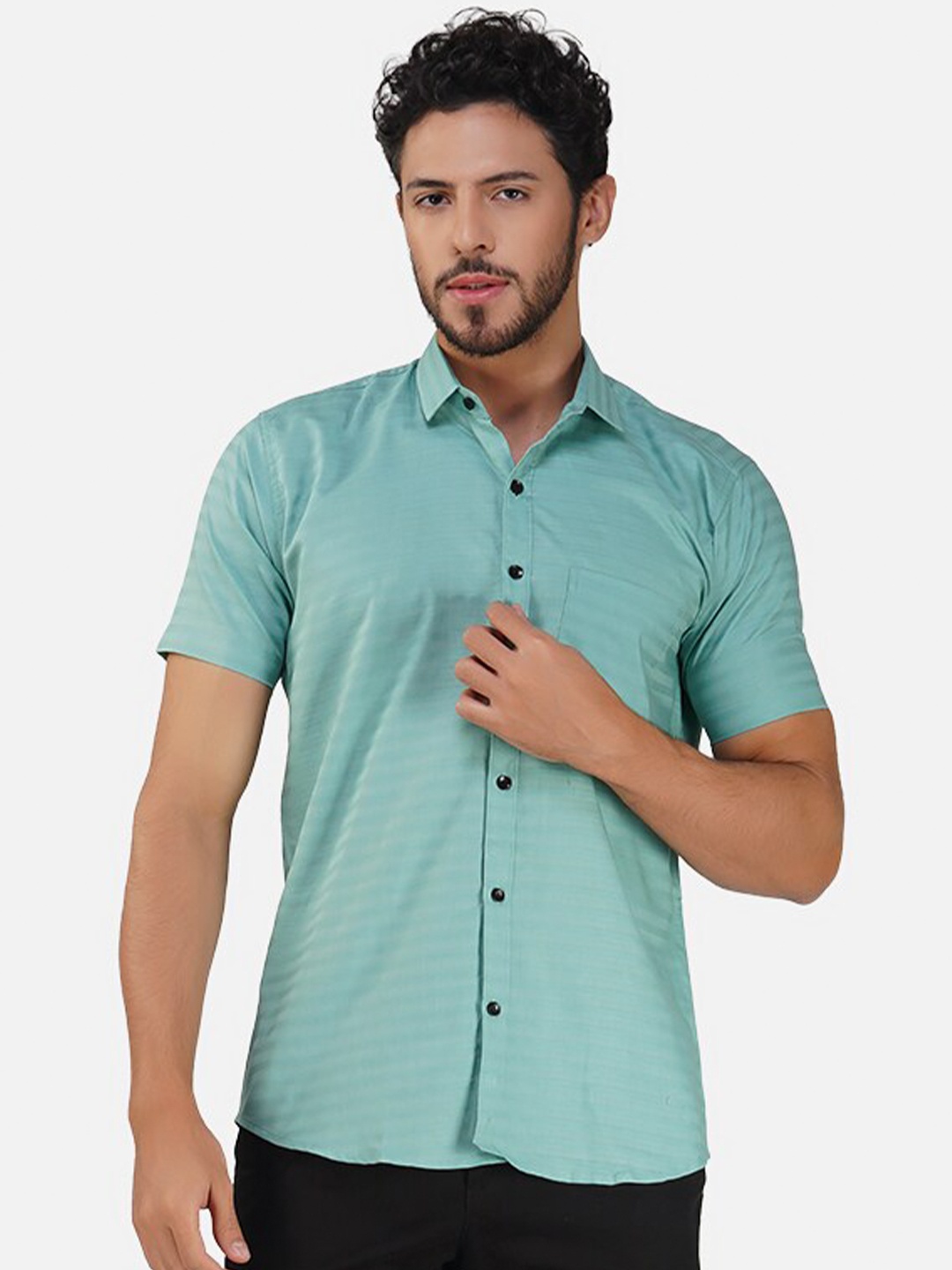 

BASE 41 Striped Spread Collar Slim Fit Cotton Casual Shirt, Blue