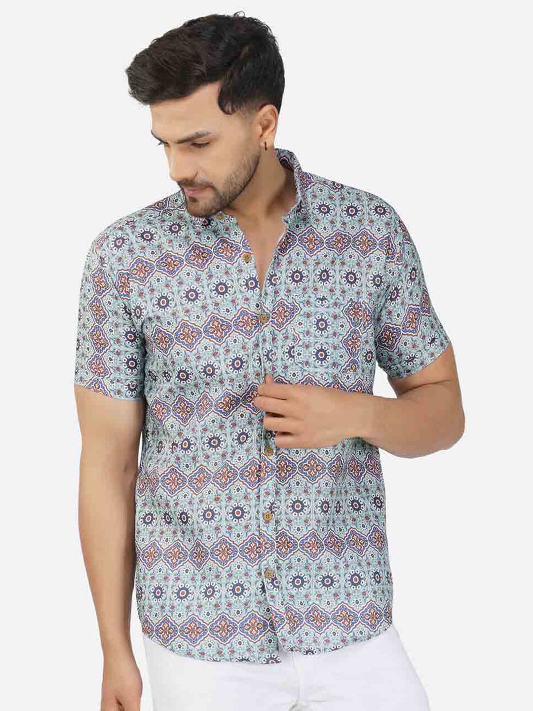 

BASE 41 Ethnic Motifs Printed Slim Fit Casual Shirt, Grey