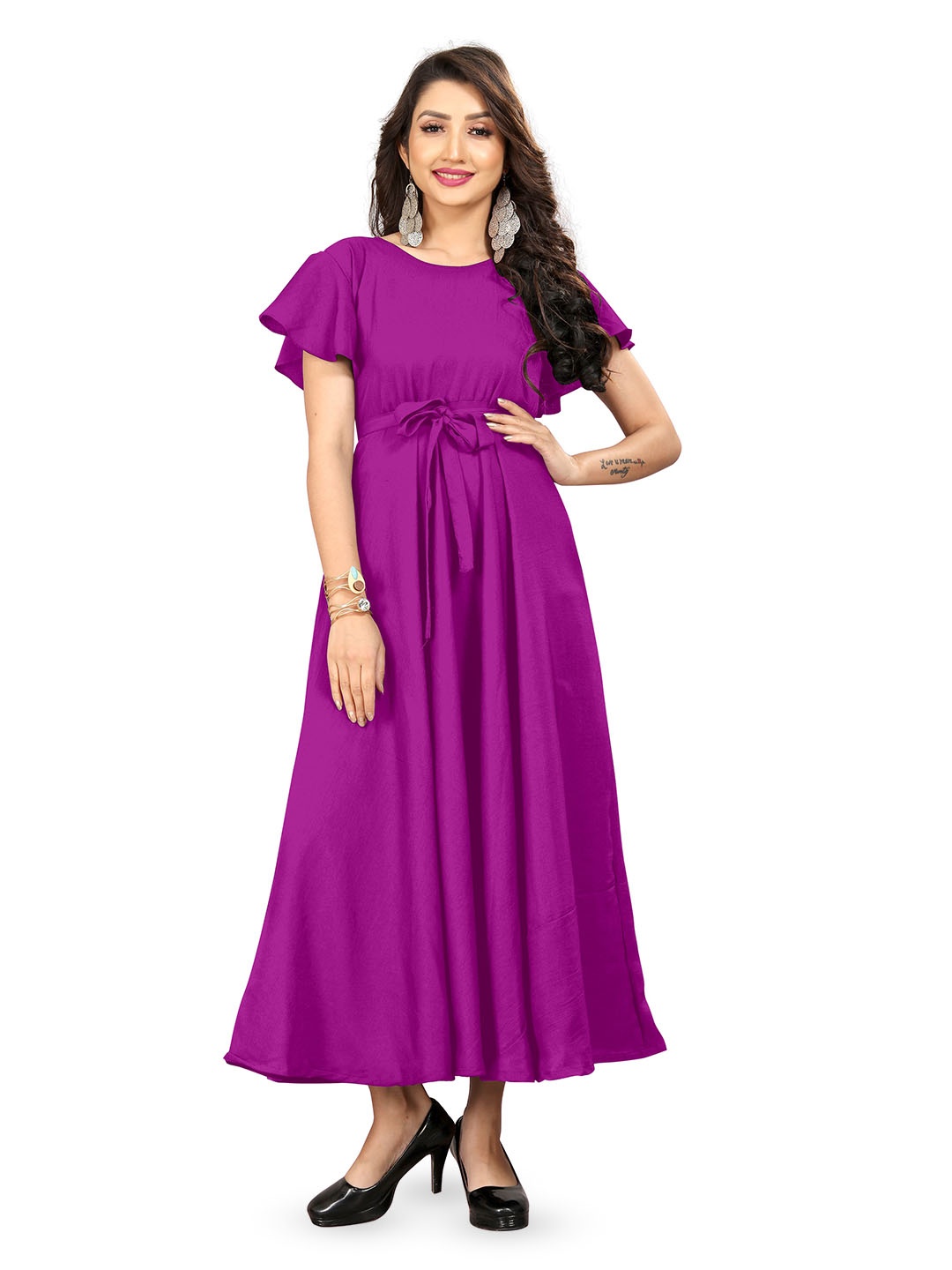 

Rhey Flared Sleeves Maxi Dress, Purple