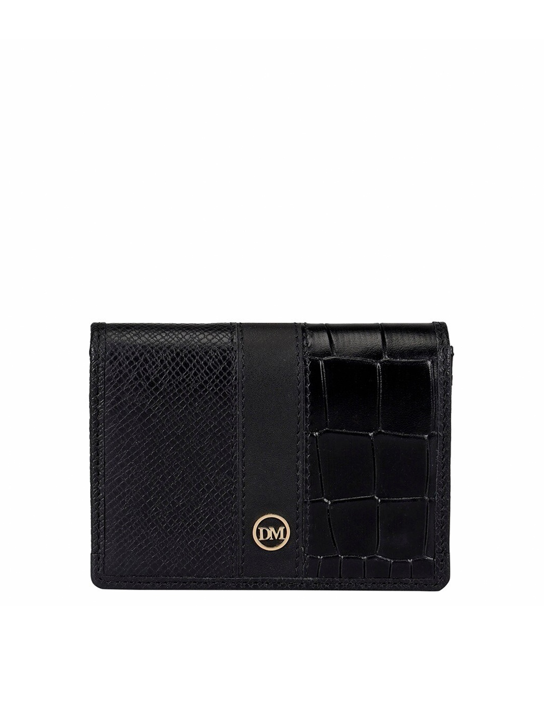 

Da Milano Unisex Brand Logo Textured Leather Card Holder, Black