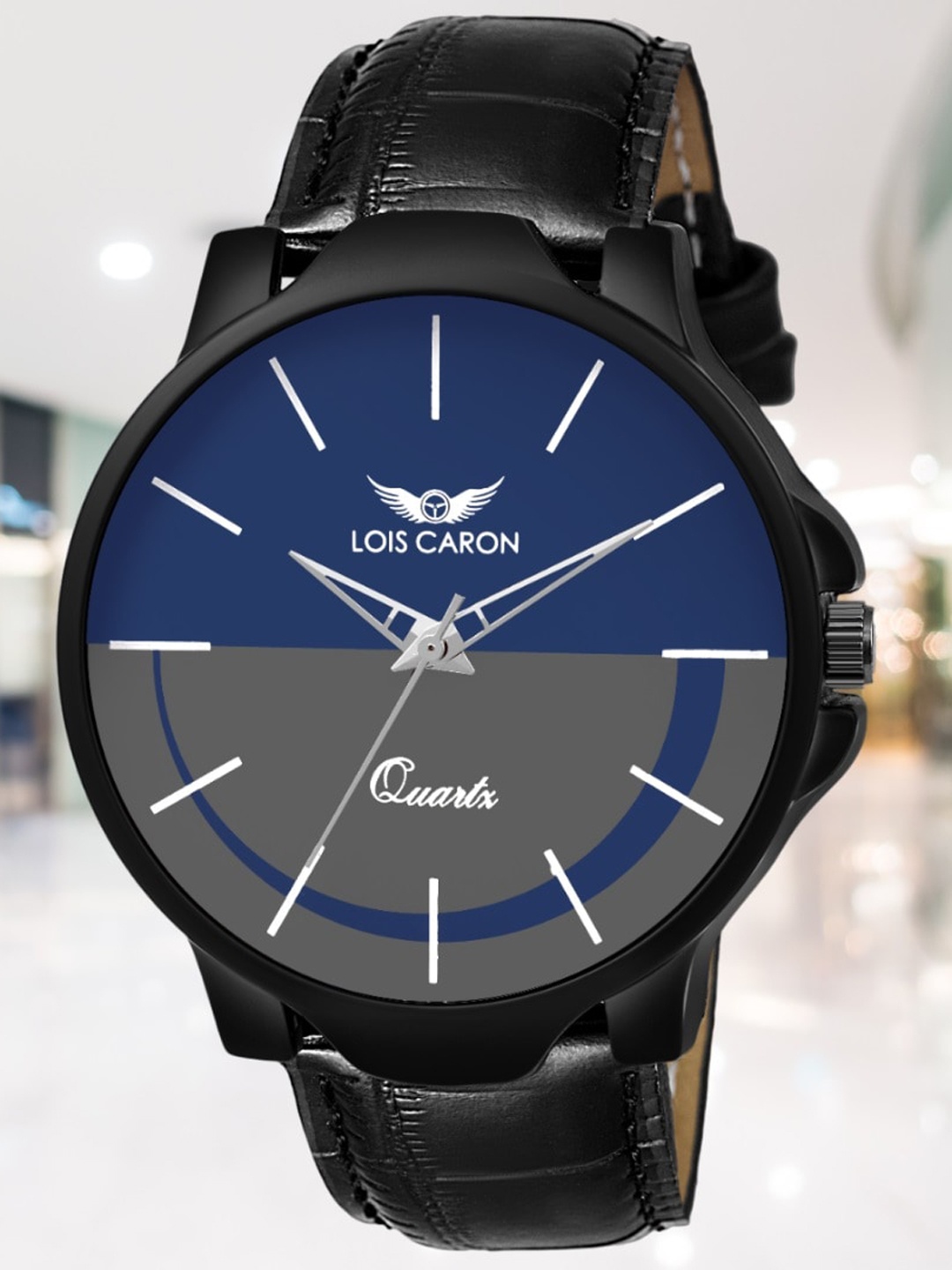 

LOIS CARON Men Printed Leather Straps Watch MLC-4240, Navy blue