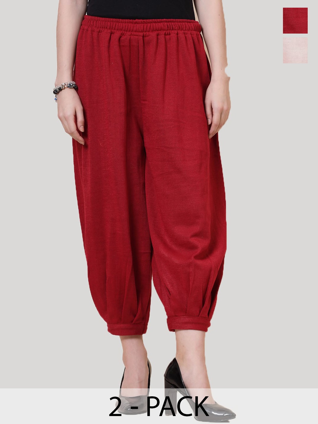 

Clora Creation Women Pack Of 2 Mid-Rise Woollen Loose-Fit Salwar, Red