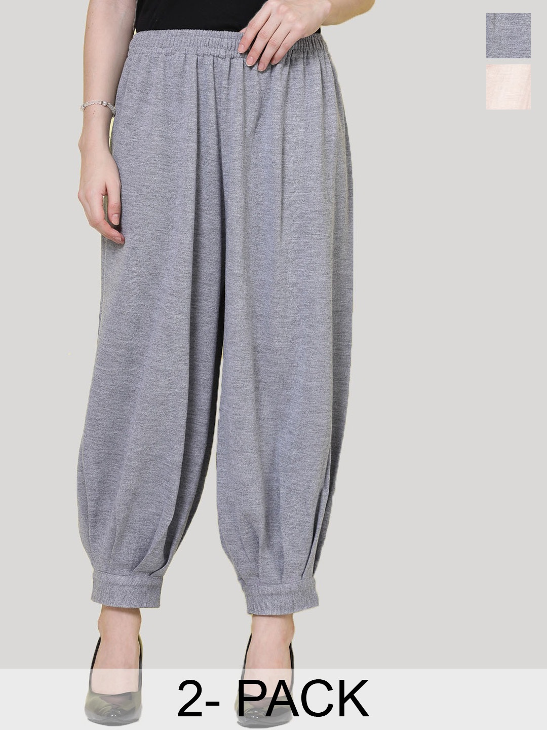 

Clora Creation Pack Of 2 Woollen Loose-Fit Salwars, Grey