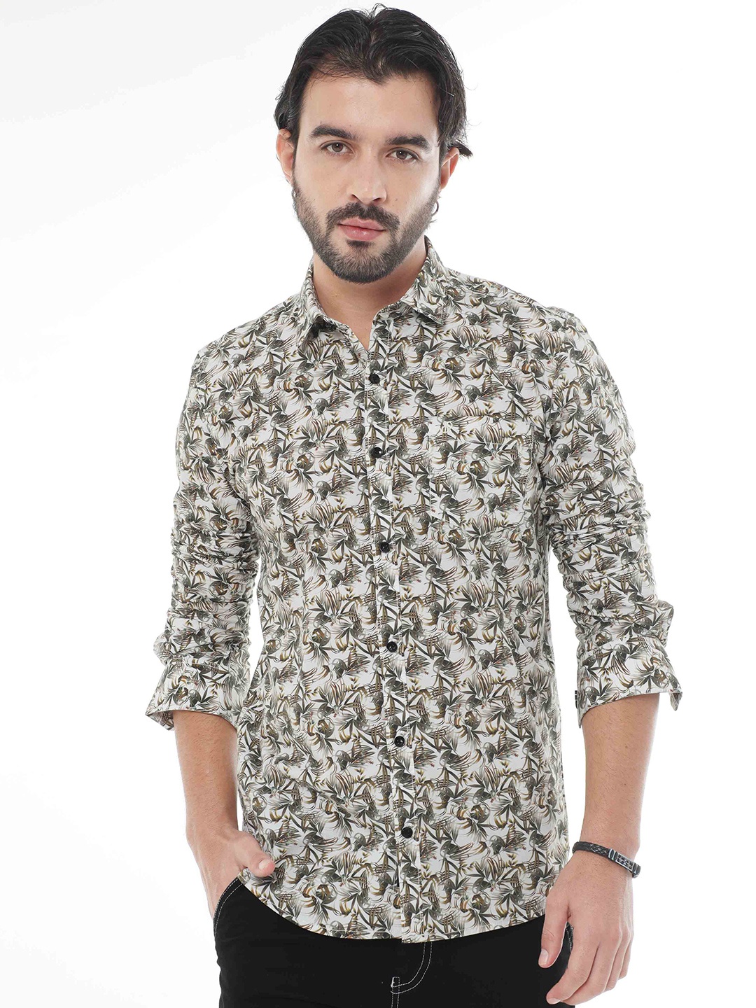 

SORATIA Floral Printed Cotton Casual Shirt, White