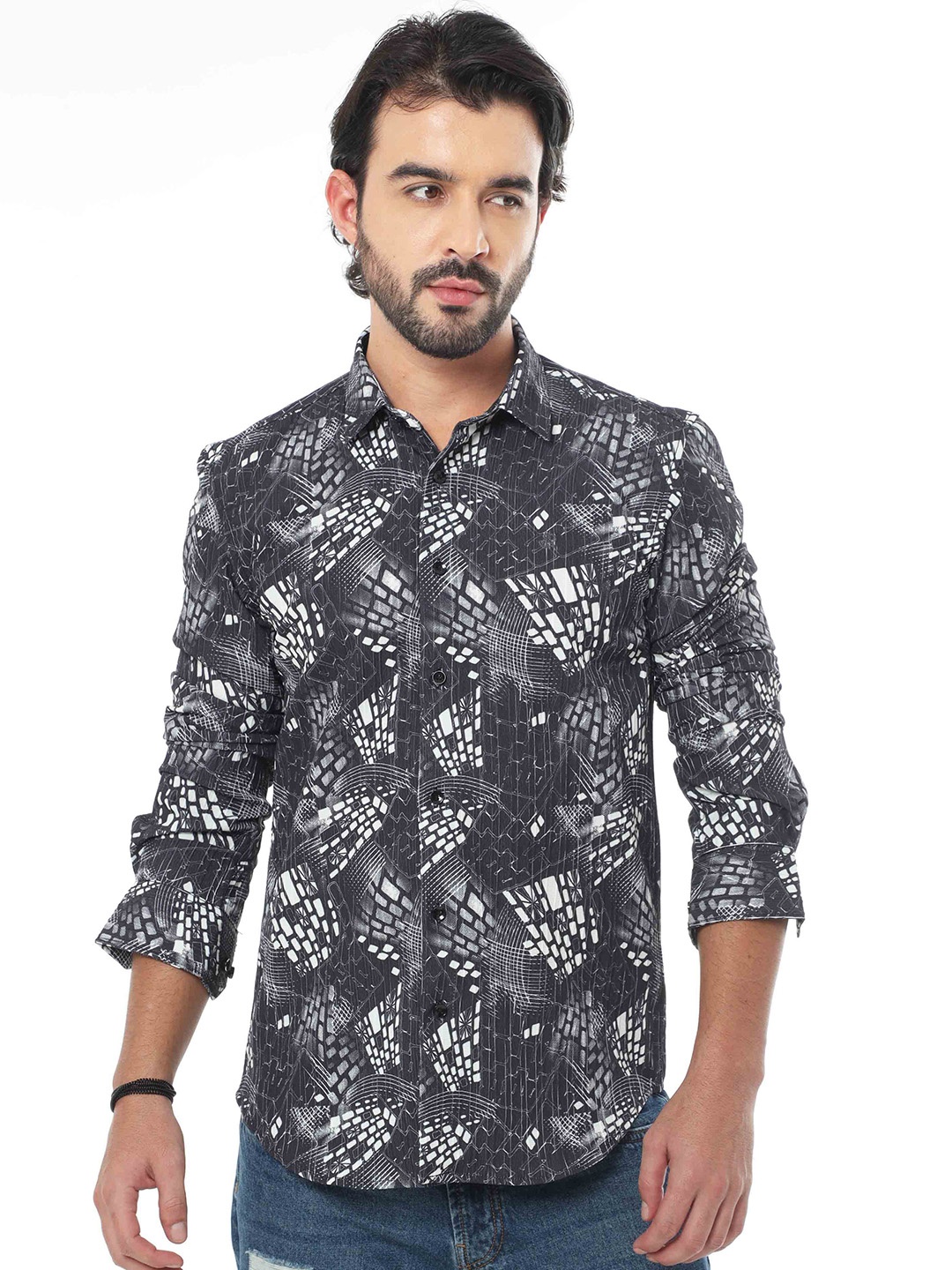 

SORATIA Abstract Printed Casual Shirt, Black