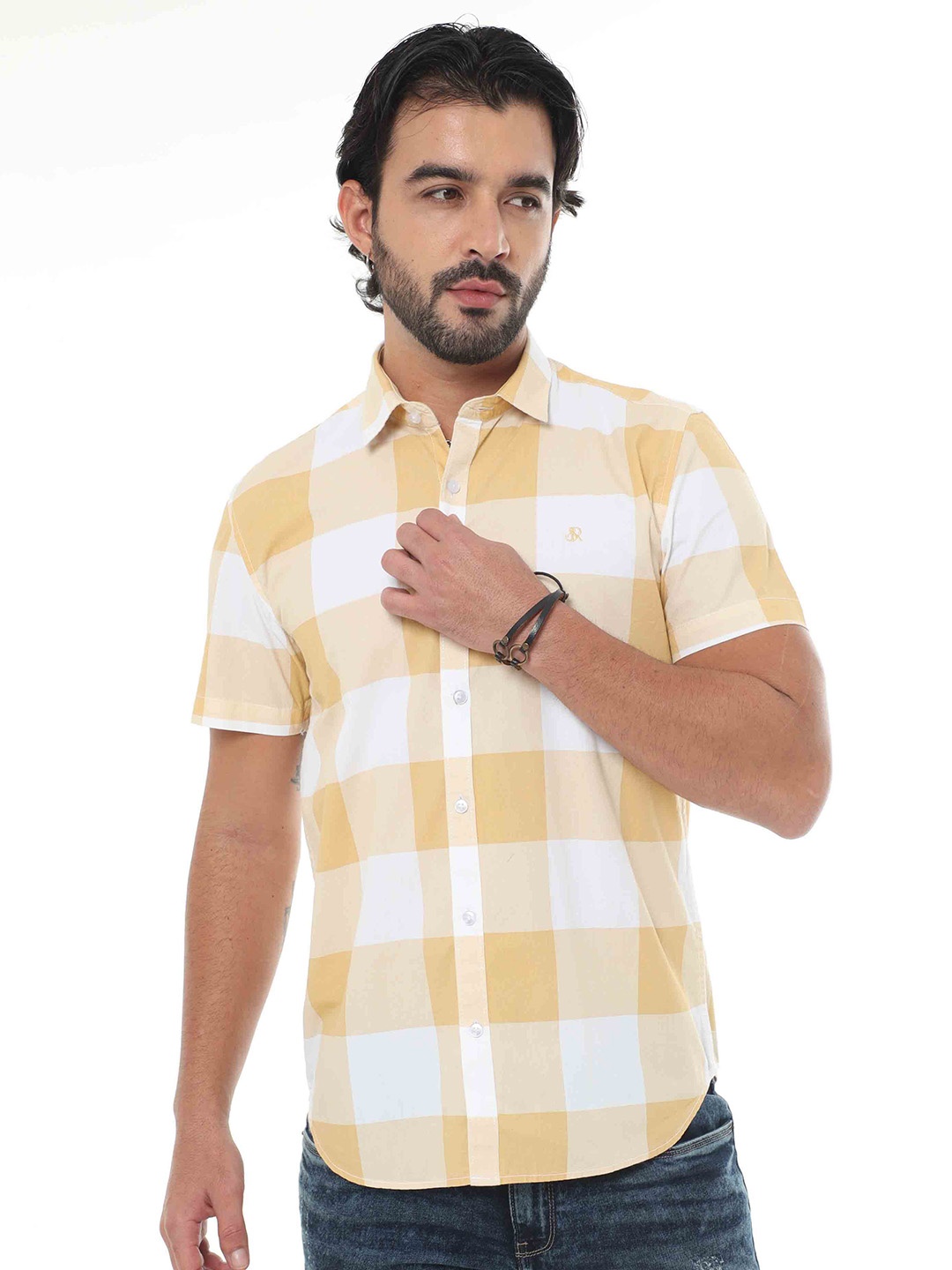 

SORATIA Tartan Checked Cotton Casual Shirt, Yellow