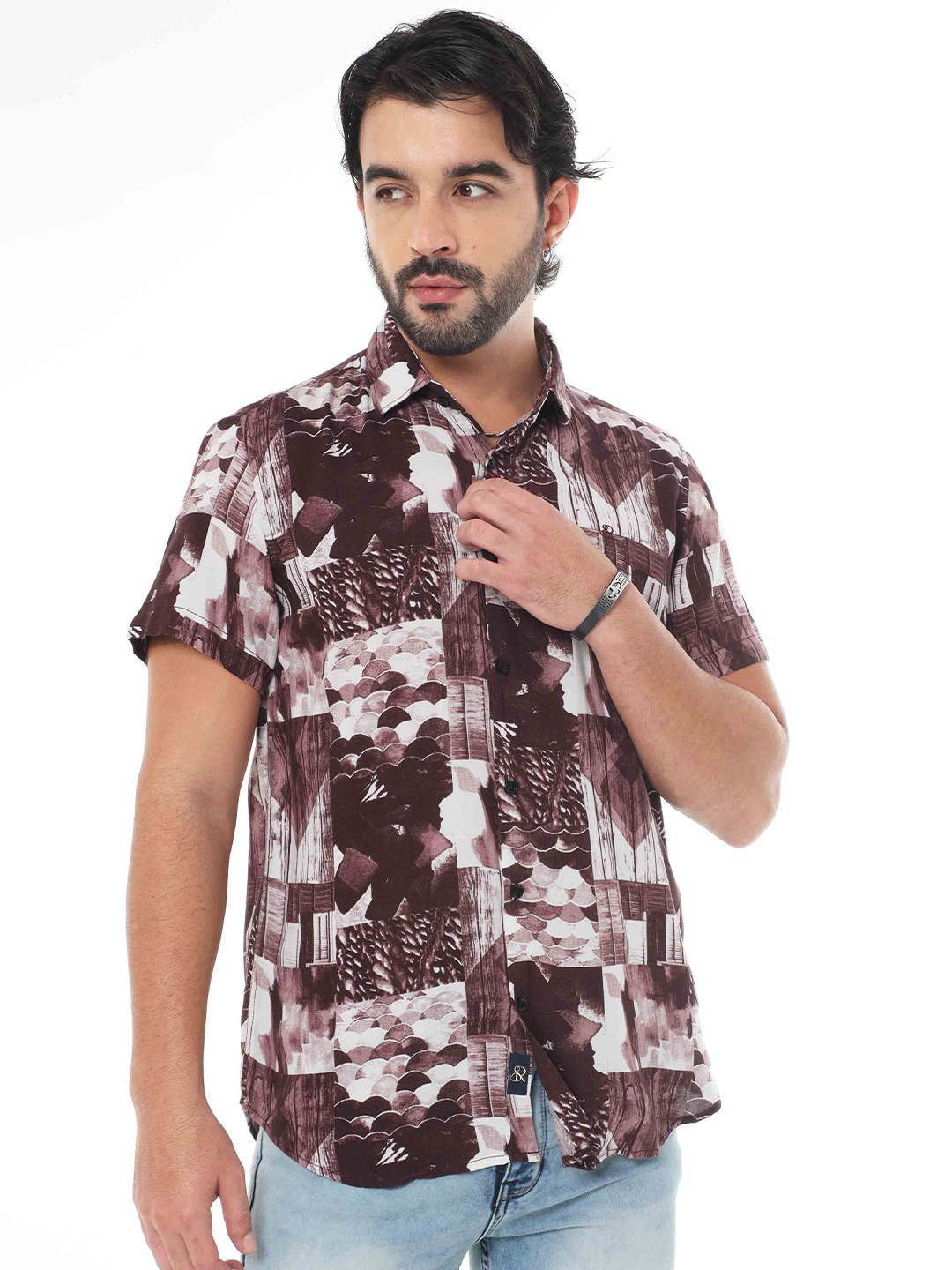 

SORATIA Abstract Printed Spread Collar Ultra Soft Cotton Casual Shirt, Maroon