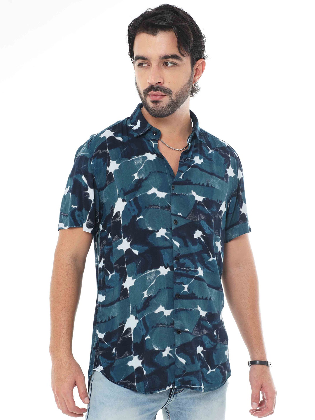 

SORATIA Abstract Printed Cotton Casual Shirt, Blue