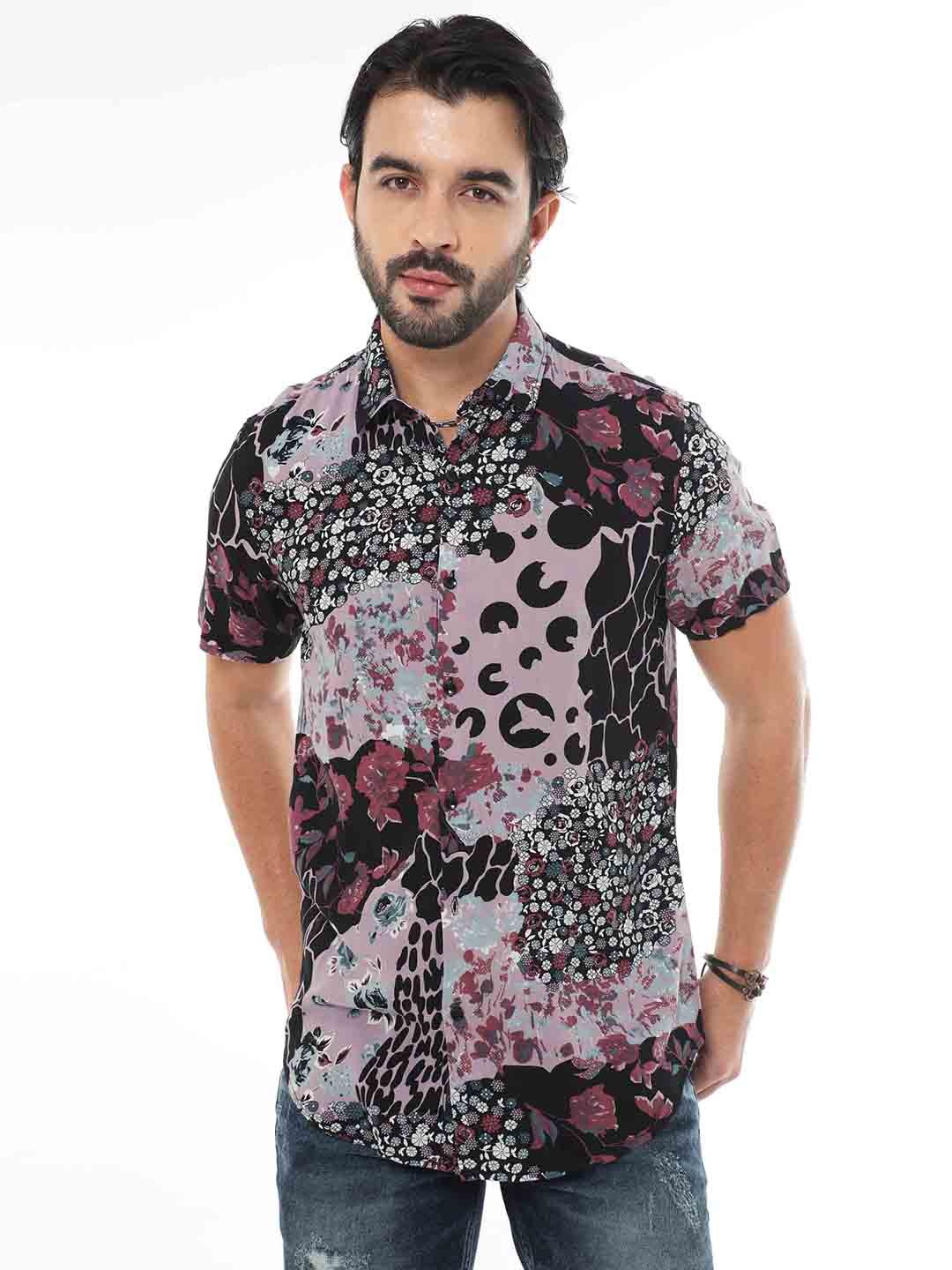 

SORATIA Abstract Printed Cotton Casual Shirt, Pink