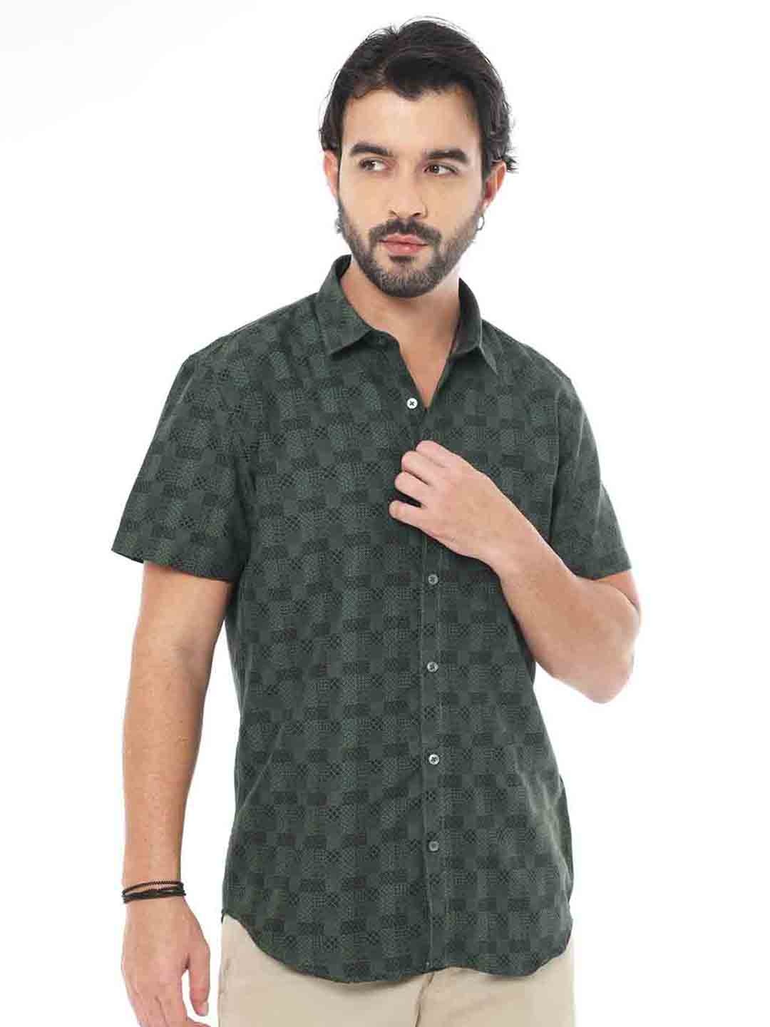 

SORATIA Other Checks Cotton Casual Shirt, Olive