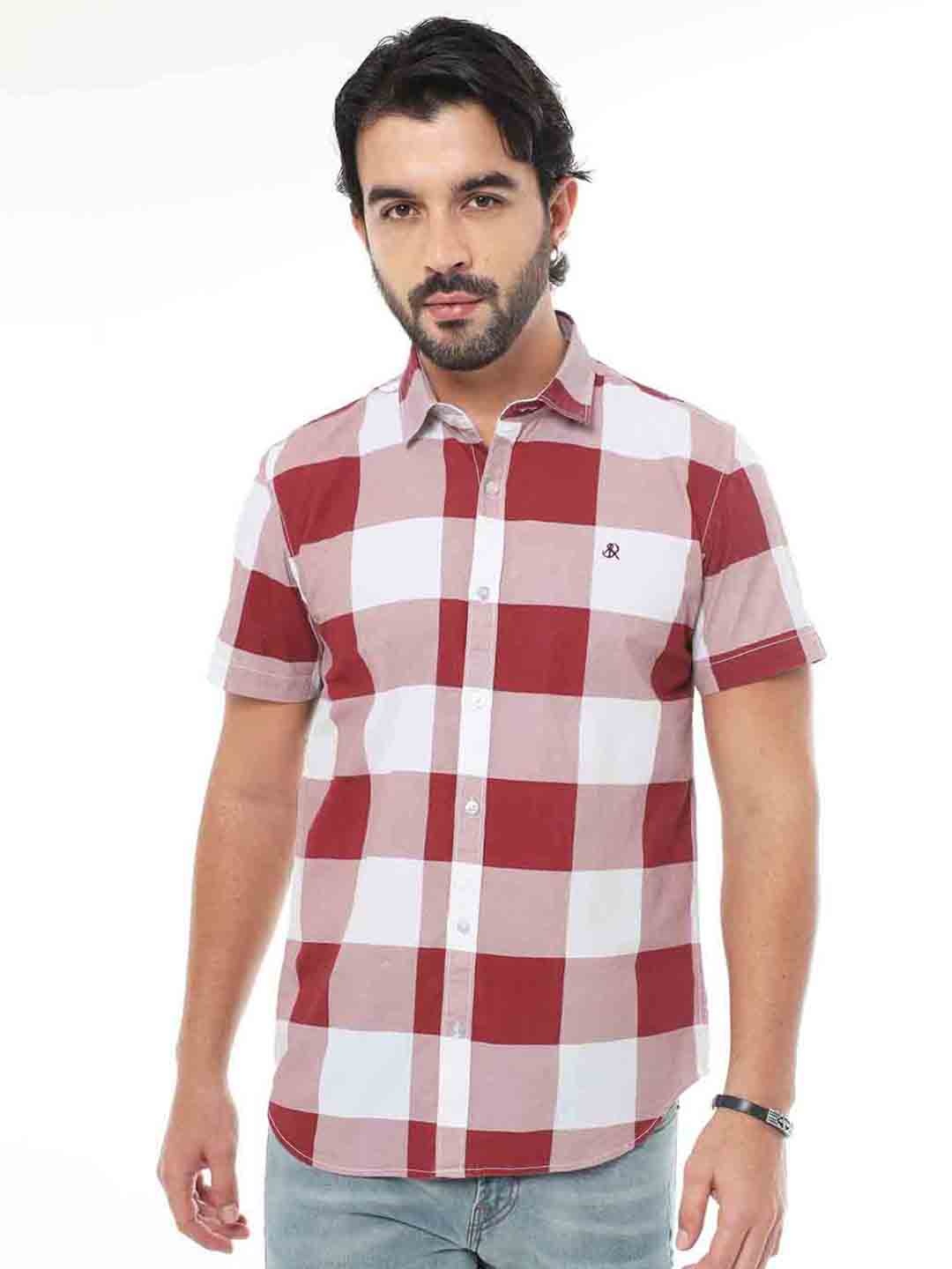 

SORATIA Gingham Checked Cotton Casual Shirt, Red