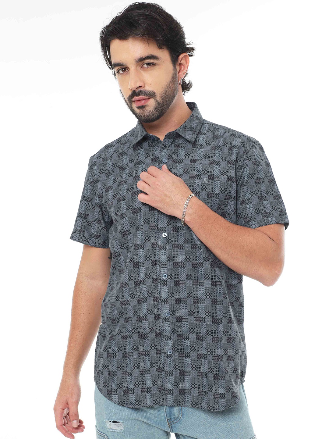 

SORATIA Geometric Printed Cotton Casual Shirt, Blue