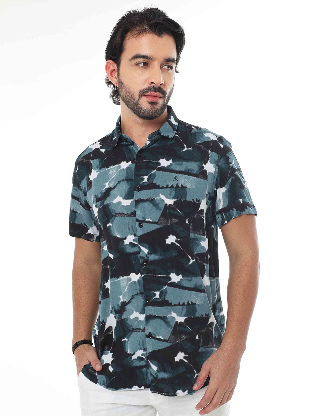 

SORATIA Abstract Printed Cotton Casual Shirt, Blue