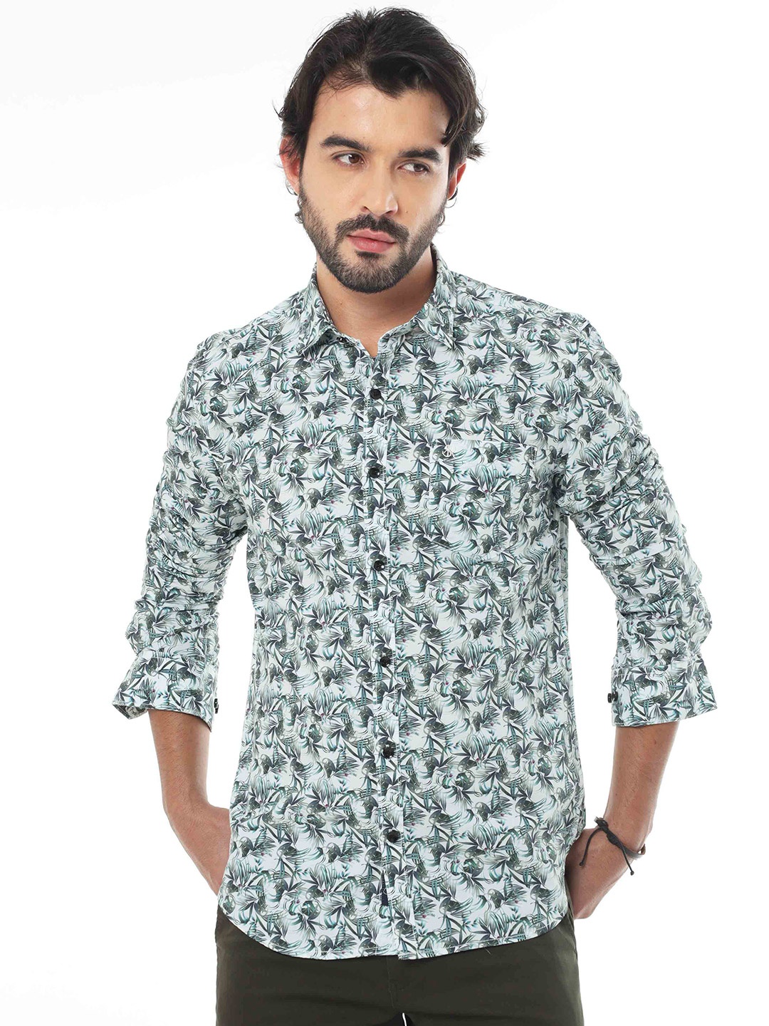 

SORATIA Abstract Printed Cotton Casual Shirt, Sea green