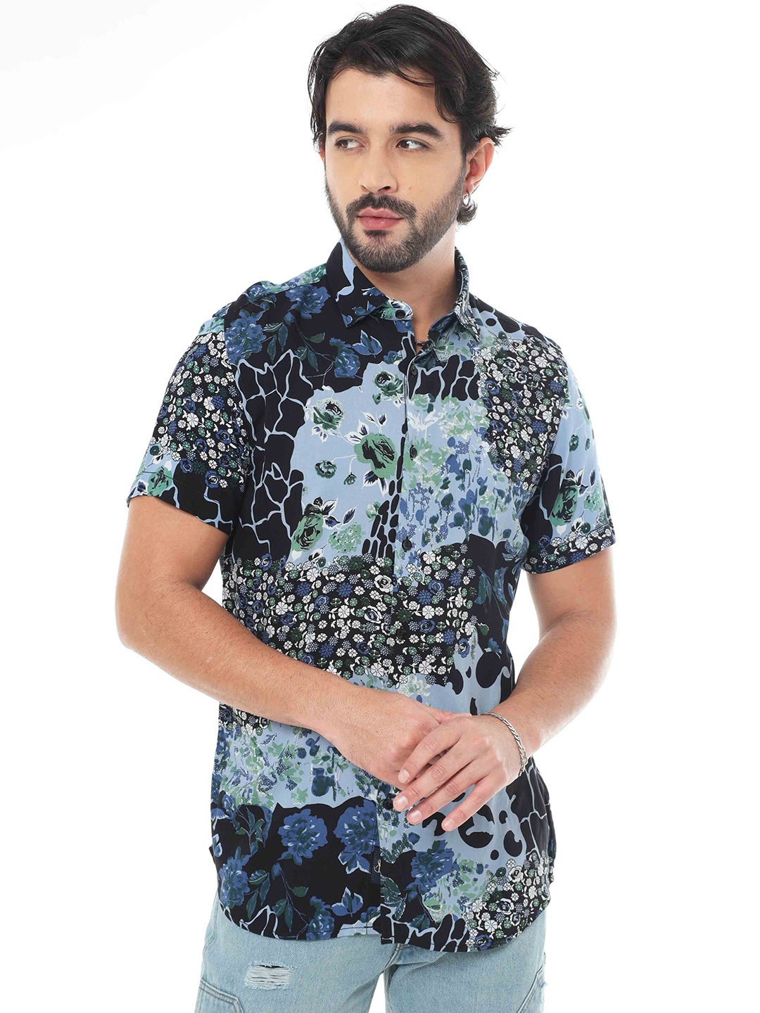 

SORATIA Floral Printed Cotton Casual Shirt, Blue